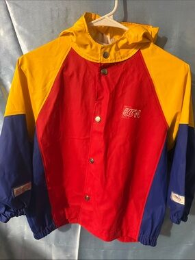 Colorblock Hooded Rain Jacket in Red, Yellow & Blue